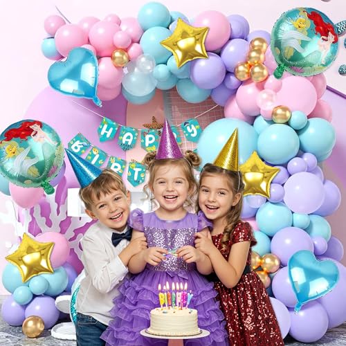 Image of SpecialYou.in Mermaid Theme Birthday Decorations Kit for Girls with Pastel Purple, Blue, Pink, Pearl White Balloons, Ocean Theme Paper Banner, Birthday Decoration Items for Baby Girl- 52 Pcs