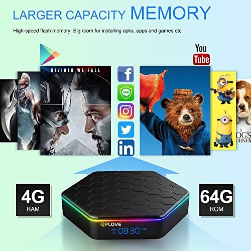 HONMY 2022 Android TV Box 12.0 4GB RAM 64GB ROM H618 Quad-Core Cortex-A53 CPU Mali-G31 MP2 TV Box Android 3D 6K Smart TV Box Support WiFi6 2.4Ghz/5.0Ghz WiFi BT5.0 Ethernet LAN 10/100M Set Top Box
