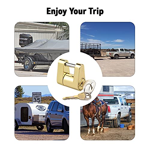 Czc Auto Trailer Lock Dia 1/4 Inch, Coupler Lock 3/4 Inch Span Trailer Hitch Lock With Keys Trailer Coupler Lock For Tow Boat Rv Truck Car's Coupler (1 Pack, Brass) #TOP4