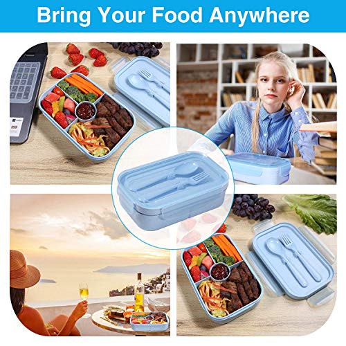 Jeopace Bento Box Kids Lunch Containers For Kids With 4 Compartments Kids Bento Lunch Box Microwave Safe (Flatware Included,Light Blue) #TOP5