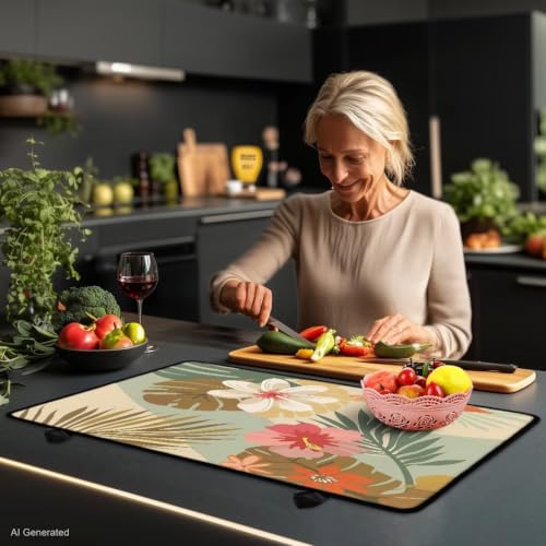 Image of Electric Stove Top Covers Heat Resistant Glass Ceramic Cooktop Cover Mat Multipurpose Kitchen Scratch Resistant Flat Top Stove Cover, 29 x 21 Inch, Boho Tropical Hibiscus Print
