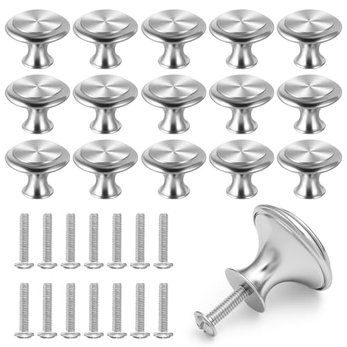 Lusofie Tiradores de muebles plateados, 15 unidades, 3 cm, acero inoxidable, pomos para cajones, cajones, armarios, cajones y cajones