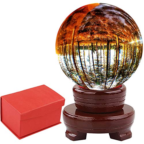 Starva ST - Lote de 2 bolas de cristal K9 transparente con soporte de madera, bola de cristal para fotografía, decoración del hogar  80 mm