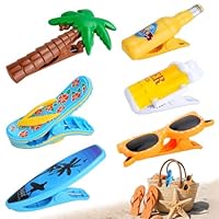 6 PCS Beach Towel Pegs for Sun Lounger, Large Laundry Clip Clothes Pegs, Creative Beer Bottles Cup Surfboard Coconut Tree for Sunbeds, Strong Clips for Beach Chairs Pool Holiday