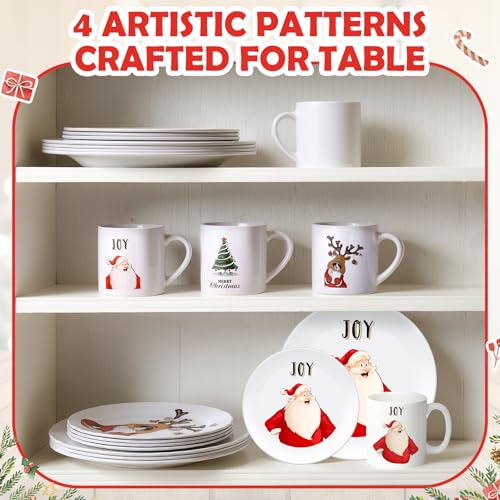 12 Piece Christmas Melamine Dinnerware Set for 4 Guest, 10" Dinner Plates, 8" Salad Plates, 9 oz Mug Shatterproof Xmas Dishes Gift for Home Party Festive Holiday Celebrations – Image 7