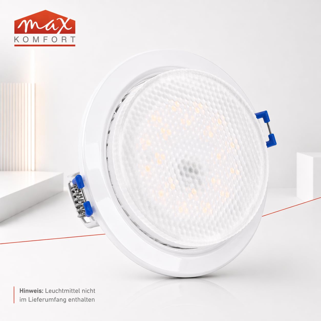 Maxkomfort 20er Set LED Einbaustrahler GX53 Fassung Weiß - Max 13W Einbauleuchte Deckenstrahler Ø90mm Bohrloch 35mm Flache Einbautiefe - Metall Deckenspot Einbauspot für Wohnzimmer Hausbau - GX61-WH