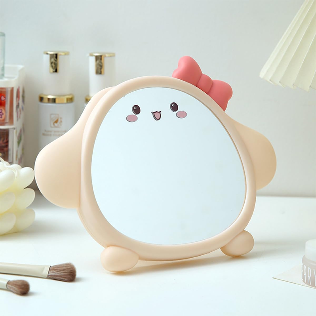 Spooky Cute Makeup Mirror Cartoon Puppy Mirror for Desk, Desktop Mirror with Stand for Girls, Kids, Hanging Vanity Makeup Mirror for Bedroom, Bathroom, Office, Dressing Room (B-Pink)-image-7
