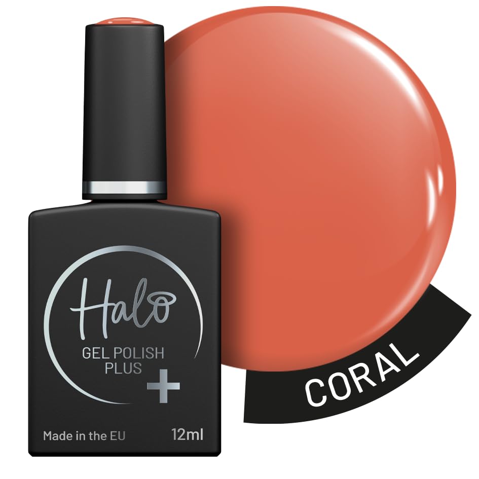 Halo Gel Polish Plus 12ml - Coral. UV/LED Gel Nail Polish, Long Lasting & Easy To Apply. Nail Art Colours For Manicure & Pedicure. Hema Free Gel Polish For Professional & Home Use.
