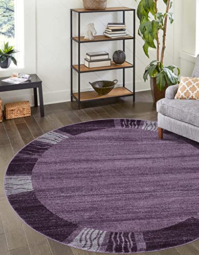 Image of Unique Loom Del Mar Collection Area Rug- Transitional Inspired with Modern Contemporary Design(4' 1 Round, Purple / Beige)