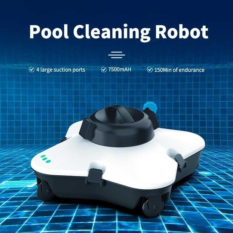 Aspiradora automática de piscina, robot eléctrico inalámbrico para piscinas sobre el suelo y en el suelo, limpieza inteligente para hasta 1000 pies cuadrados