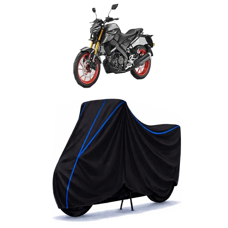Image of MT 8 Bike Cover Water Resistant Universal Motorcycle Rain | Heavy Duty UV Protection, Dust, Scratch Indoor Outdoor All Weather with Black Blue Piping Elastic