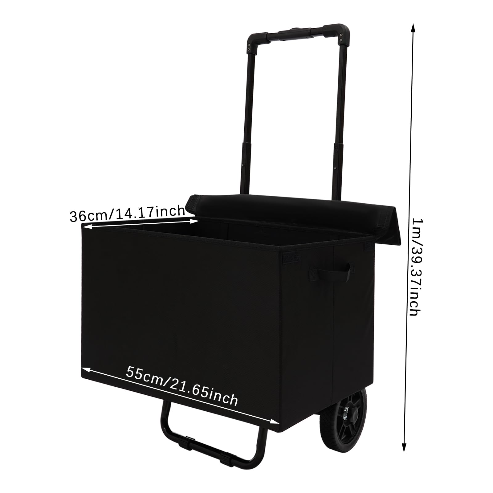 Faltbarer Einkaufswagen mit 64L Tasche aus Oxford-Stoff, robustem Stahlrahmen & 2 Rädern, abnehmbare Einkaufstasche mit Deckel, hoher Tragkraft 80kg, Trolley für Einkauf & Reisen (Schwarz)