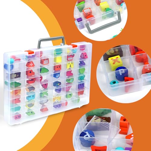 Image of CGCG 2-Pack 48-Compartment Clear Plastic Organizer Box 14.37x10.63 | Storage case with handles, removable dividers for miniatures, small toy, fishing tackle, diamond painting, pencils, crafts