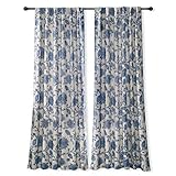 DriftAway Linen Floral Paisley Navy Blue Blackout Curtains for Living Room Bedroom 84 Inch Length 2 Panels Lined Back Tab Window Drapes Thermal Farmhouse Country Jacobean Curtains
