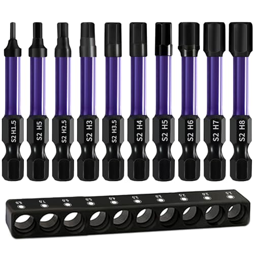Amabur 10Pcs Allen Wrench Drill Bit Set, Magnetic Allen Key Drill Bit, H1.5-H8 50mm Metric Inner Impact Driver Hex Head with 1/4 Inch Hexagon Shank, Ball End Hex Bits for Electric Manual Screwdrivers