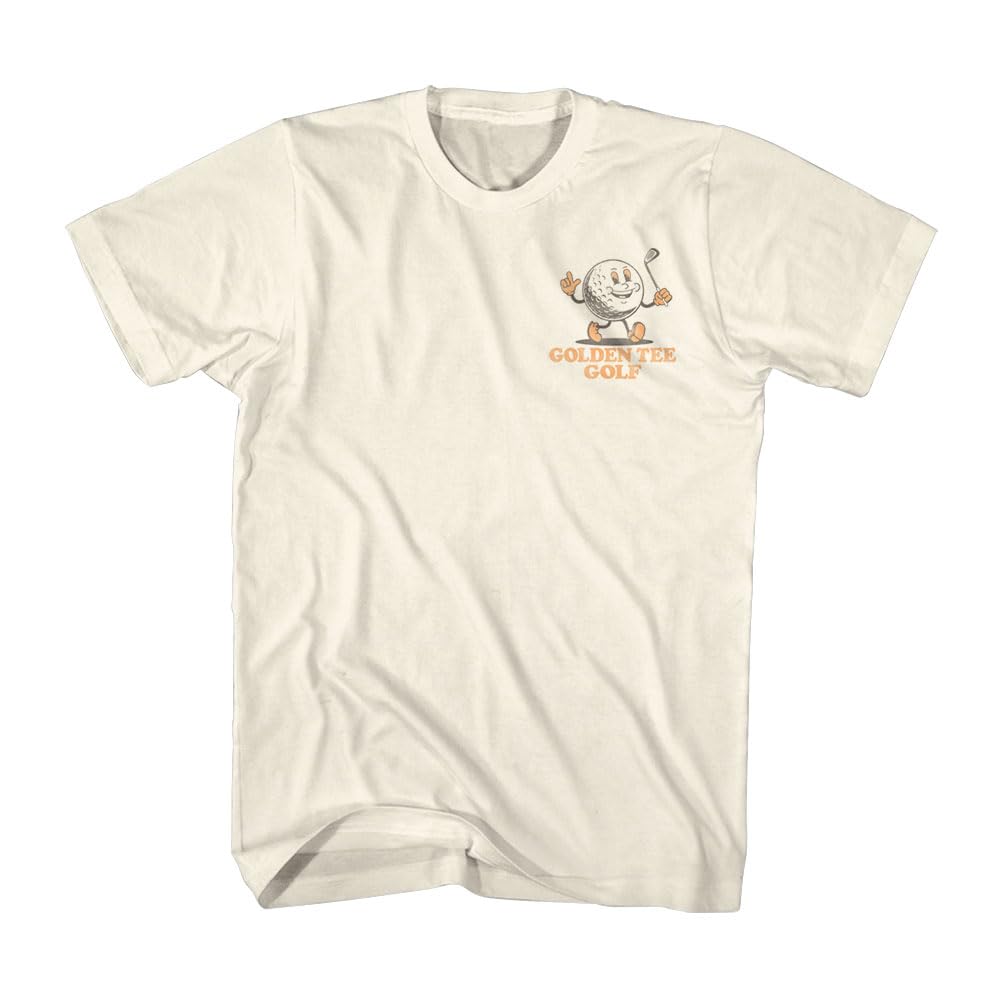 Golden Tee Golf T Shirt Cartoon Man Front & Back Print Adult Natural 80s Video Game Funny Graphic Tees