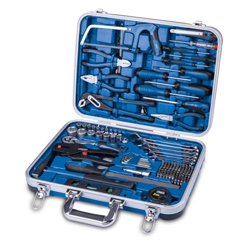 Scheppach TB173 Werkzeugkoffer gefüllt 173-tlg Werkzeug Set | Werkstattkoffer bestückt mit Abisolierzange, Schraubenschlüssel, Hammer, Schraubenzieher, Säge, Werkzeugkiste für Werkstatt und Haushalt