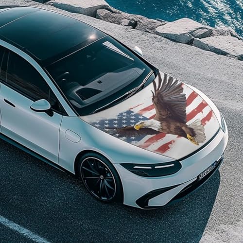 Image of Eagle Flag Car Hood Cover, Car Hood Cover Protector Film, Car Hood Cover Protector from Cats, Elastic Polyester, Stretchable, Waterproof Automotive Hood Covers