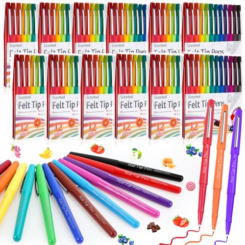 MotiMind 144 Count Scented Felt Tip Pens, 0.7mm...