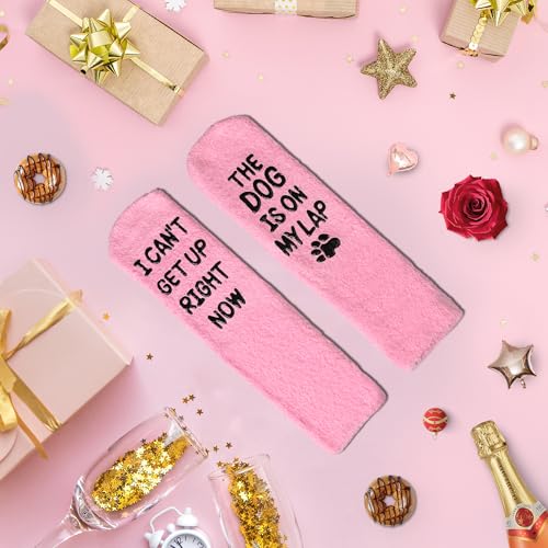 Image of Funny Dog Socks for Men & Women, Novelty Fuzzy Crew Socks with Dog Paws Pattern, Non-Slip Soles