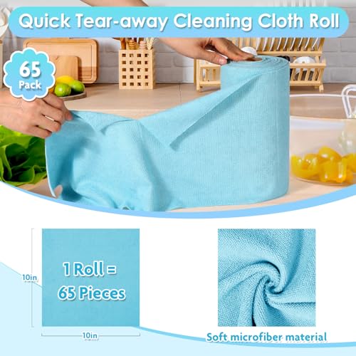 Image of 65 Pack Microfiber on a Roll Tear Away Towel, 10 inch x 10 inch Reusable Washable Microfiber Cloths Paper Towels Roll Absorbent Rag for Car Kitchen Cleaning