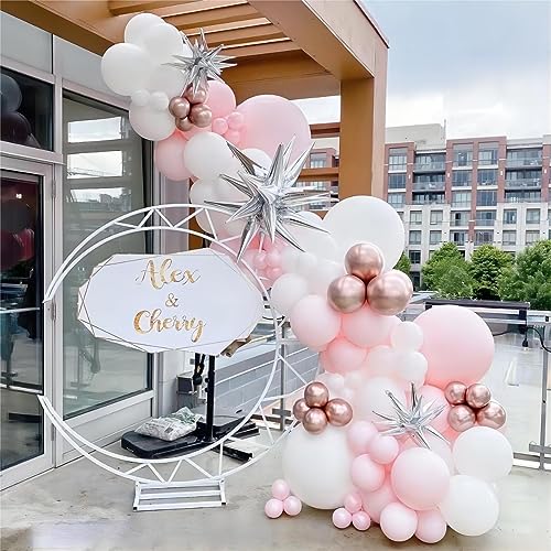 Image of 130Pcs 18 /12 /10 /5 Inch Pastel Pink and White Balloon Garland Arch Kit | Different Sizes White and Pink Latex Balloons for Baby Shower, Princess Birthday, Wedding Arch Decor