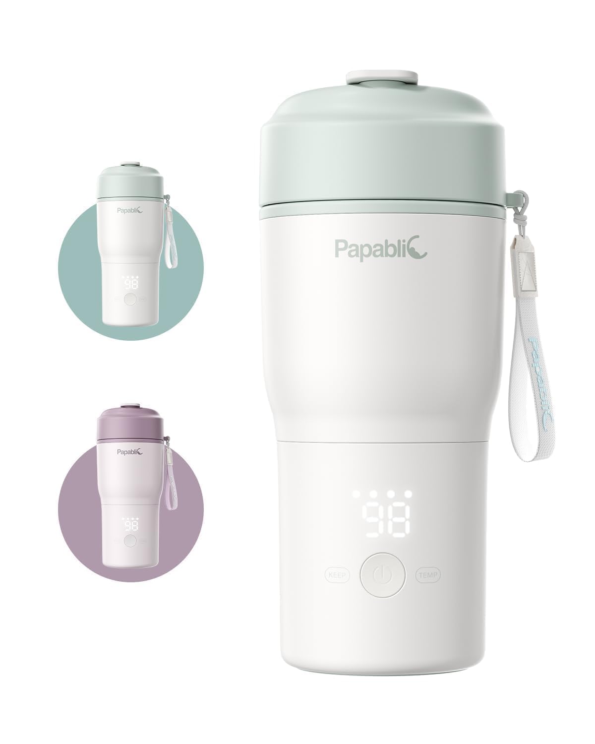 Papablic Chauffe-bouteille portable pour la maison et les voyages – Chauffage rapide de 85 W, 4 réglages de température, 6 flux par charge, ouverture de 7,6 cm de large, compatible avec porte-gobelet