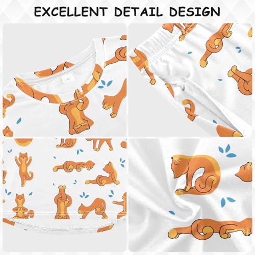 Cats Practicing Yoga Soft Pajama Set for All Seasons,Breathable Pjs Long Sleeve Sleepwear,Comfy Loungewear 2 Piece Underwear Set 5T3