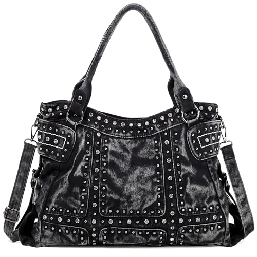 Image of Designer Denim Handbags for Women Hobo Tote Bag Crossbody Denim Purses Blue Jean Shoulder Bag