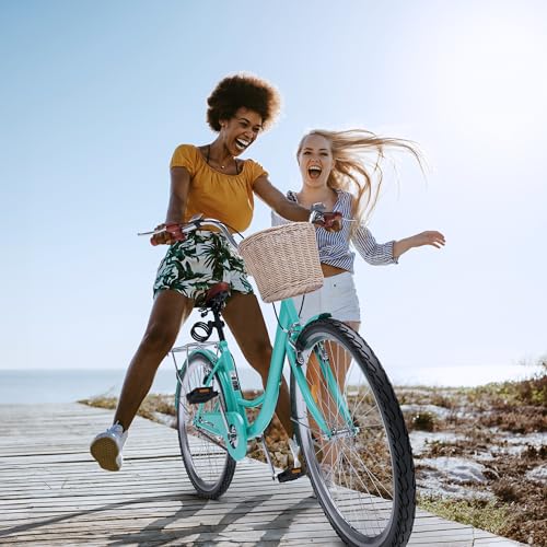 YITAHOME Women's 24/26 Inch Commute Bike, 1-7 Speed with Basket & Adjustable Seat