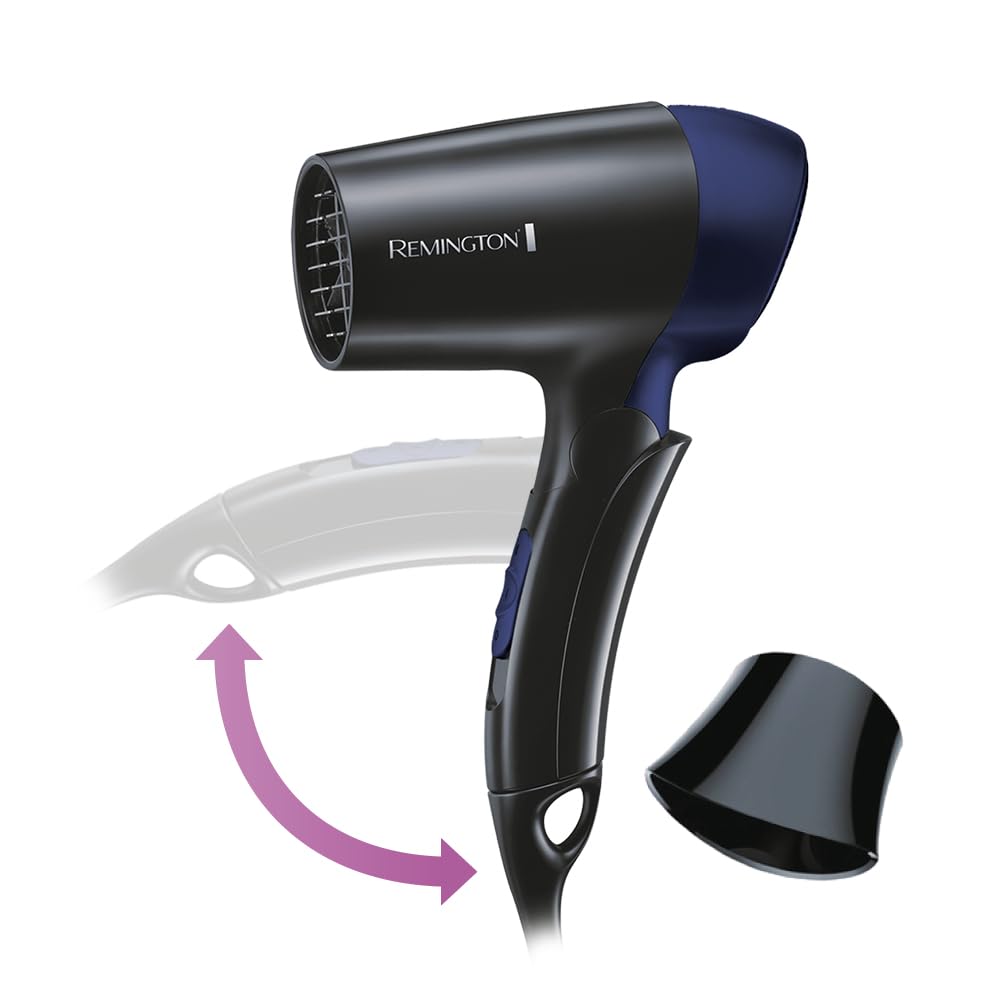 Remington Haartrockner [extrem klein & klappbar] On The Go (1400 W, weltweite Spannungsanpassung 120/220-240V, Stylingdüse, 2 kombinierte Heiz- & Gebläsestufen) Reisehaartrockner D2400
