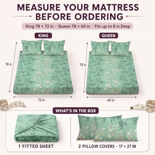 Image of Cloth Fusion Cotton Feel Elastic Fitted Bedsheet King Size, 2 Pillow Covers