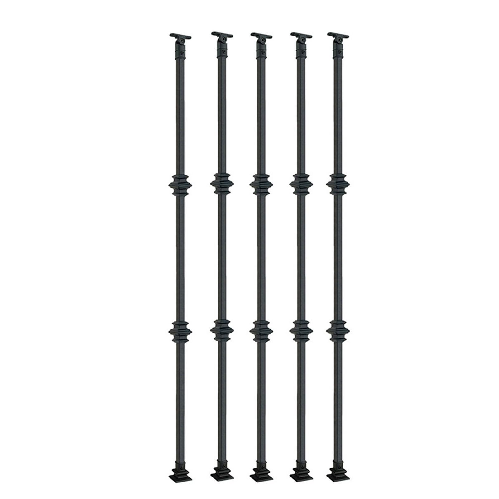 Iron Balusters,Set of 5 Deck Balusters, Decorative Metal Balusters for Decks – Stair Railing with Iron Baluster Swivel Shoes, Square Iron Stair Spindles Hollow Baluster, Single Basket, 33.4" Tall (Co