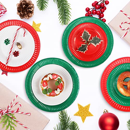 Zopeal 60 Pcs Christmas Disposable Party Paper Plates Bulk 7 Inch And 9 Inch Round Dessert Plates Festive Green White Red Paper Plates Colored Disposable Plates For Christmas Home Party Favor #TOP4