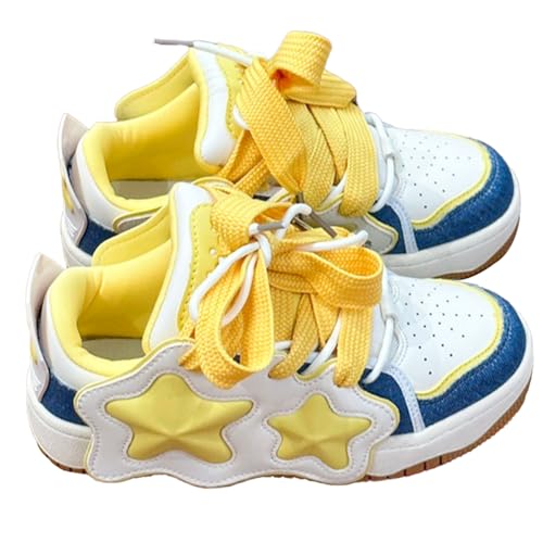 Loizziuy Star-Studded Skateboard-Inspired Casual Sneakers Retro for Women Girl for Summer Travel & Everyday Wear Gift (US 5.5,Yellow,5.5)