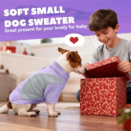 Image of Small Fleece Dog Sweater with Leash Ring Soft Warm Fall Winter Dog Clothes Cute Cat Apparel Puppy Sweaters Classic Pullover Doggy Sweatshirts Chihuahua Costumes Cat Outfits(Purple,XS)