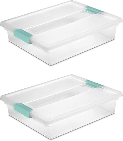 STERILITE 19638606 Large Clip Box, Clear with Blue Aquarium Latches 2 pieces (Large)