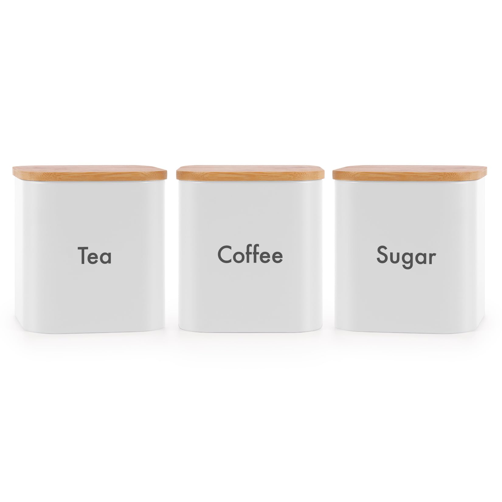 Ehc Set Of 3 TeaCoffee & Sugar Canister Storage Jar Container Set With Airtight Bamboo LidWhite from B&Q