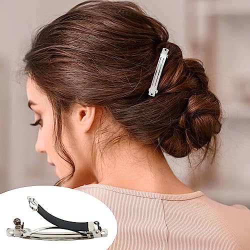 Cinaci 20 Pack 6cm/2.4" Simple Plain Blank DIY Caft Silver Metal French Hair Barrettes with Black Leather Cover Snap Hair Clips Clasps for Women Girls Teens Hair Accessories - Image 4