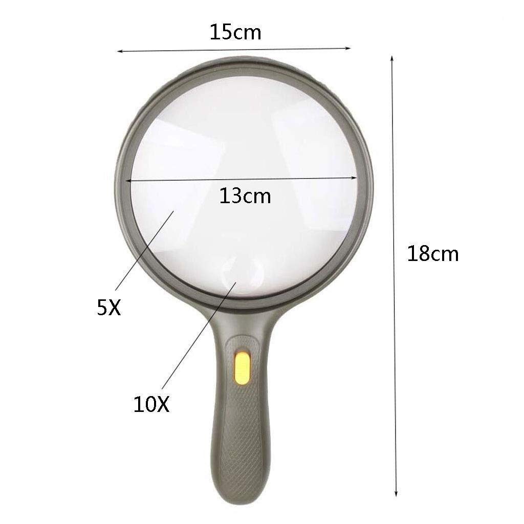 Lupas, lupas educativas para Pasatiempos, Lupa de Lectura portátil Verde Militar de 13 cm con Lente Grande y 3 Luces LED, Doble Aumento.