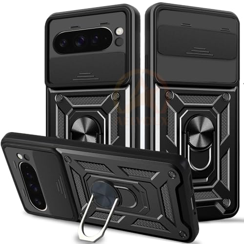 Image of Armor Bumper Back Cover Case for Google Pixel 9 Pro XL Rotating Camera Cover, Ring Holder & Kickstand | Heavy Duty & 360 Degree Protection Google Pixel 9 Pro XL Back Cover (Black)