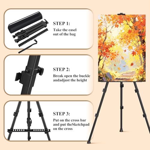 Caballetes de trípode para pintura artística, soporte portátil ajustable para exhibición, paquete de 3 unidades color negro miniatura 5