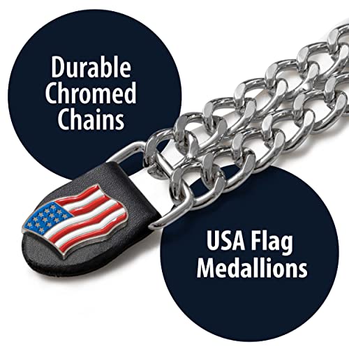 Diamond Plate 4-Piece Vest Extender Set - Chrome Finish Chains, Faux Leather Ends, Nickel Button With Usa Flag Medallion - 6.5 Inch #TOP2