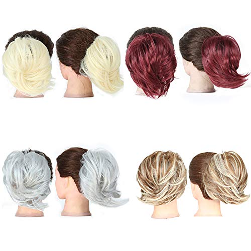 4 piezas pelucas de pelo falso femenino, pelucas de cola de caballo, cortas coleta de caballo, pelucas parciales