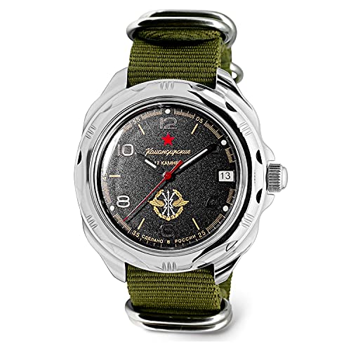 VOSTOK | Menâ€™s Komandirskie Signal Corps Commander Russian Army Military Style Mechanical Watch | Model 211296 Green Strap