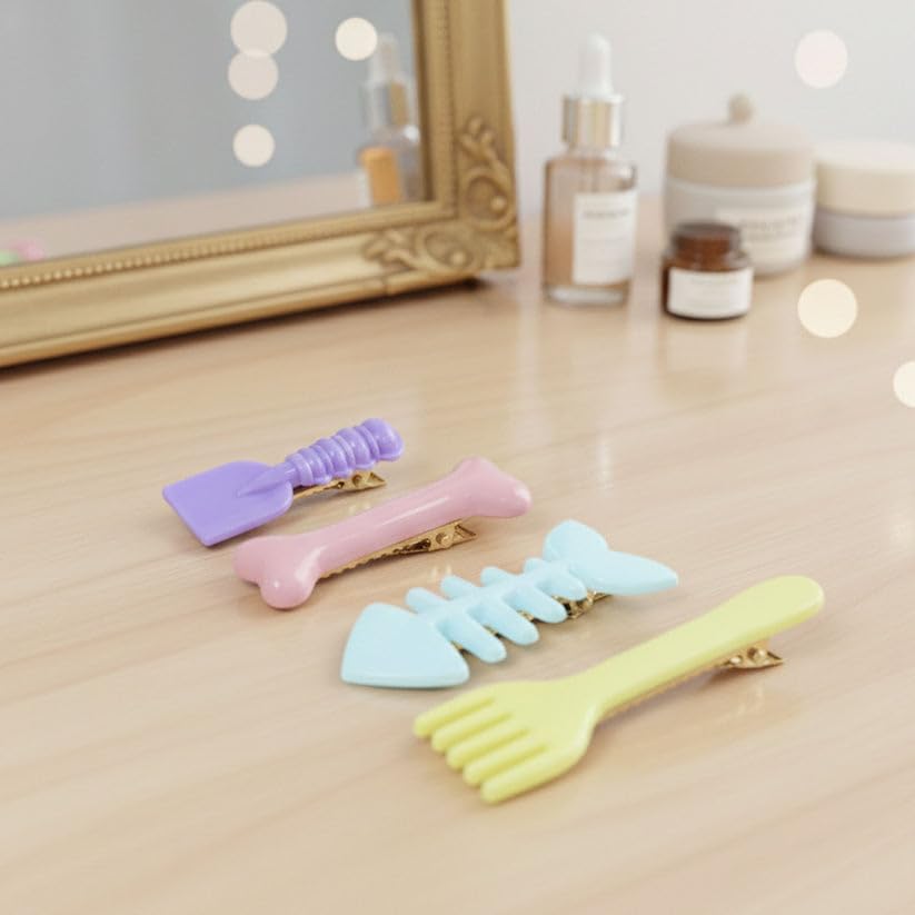 Image of Cute Food Shape Decorative Snap Hair Clips for Women and Womens, Metal Hair Accessories for Daily Wear, School and Party, Assorted Designs, Pack of 24 Pieces