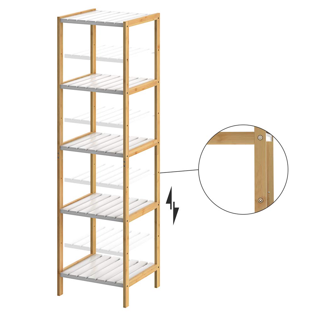 CASARIA Estantería de baño de Madera de bambú con 5 estantes 140x33x34cm Repisa Blanco y Natural