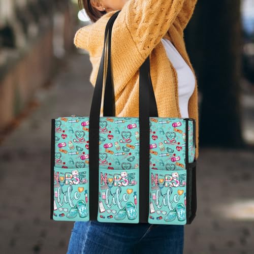 Image of 84hoods Multi-Pocket Tote Bag for Women. Waterproof Bag with Multiple Convenient Pockets and Zipper. Gift for Nurses.