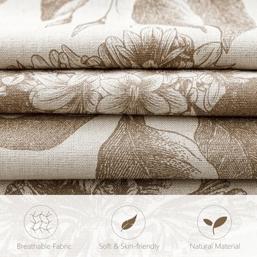 Image of Foindtower Set of 2 Linen Floral Throw Pillow Covers Neutral Vintage Print Decorative Cushion Covers Farmhouse Boho Home Decor for Sofa Chair Couch Bedroom Living Room,24x24 Inch,Light Brown