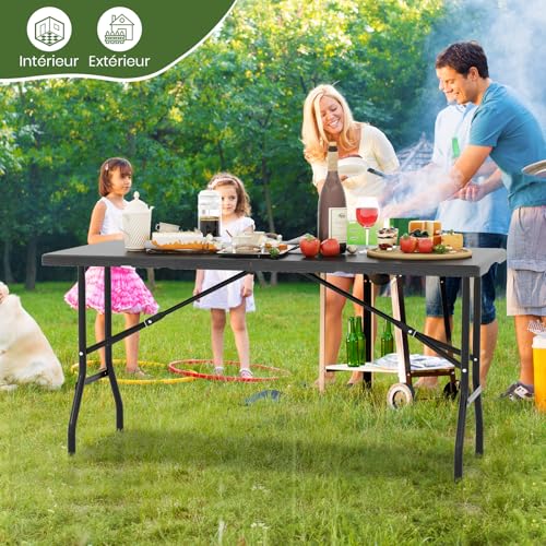 Table de camping pliable GOPLUS 152 cm imitation bois - 3